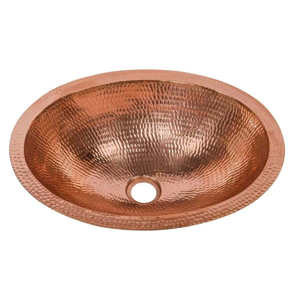 17in Oval Under Counter Hammered Copper Bathroom Sink in Polished