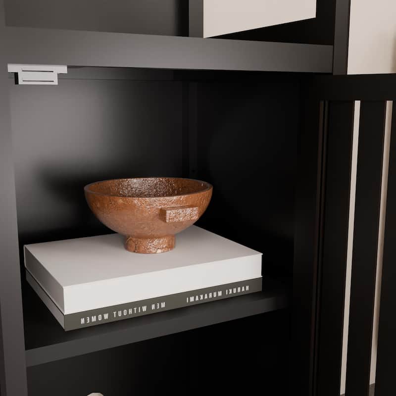 Anmytek Tall Black Bamboo Linen Tower Storage Cabinet for Bathroom Bedroom Living Room