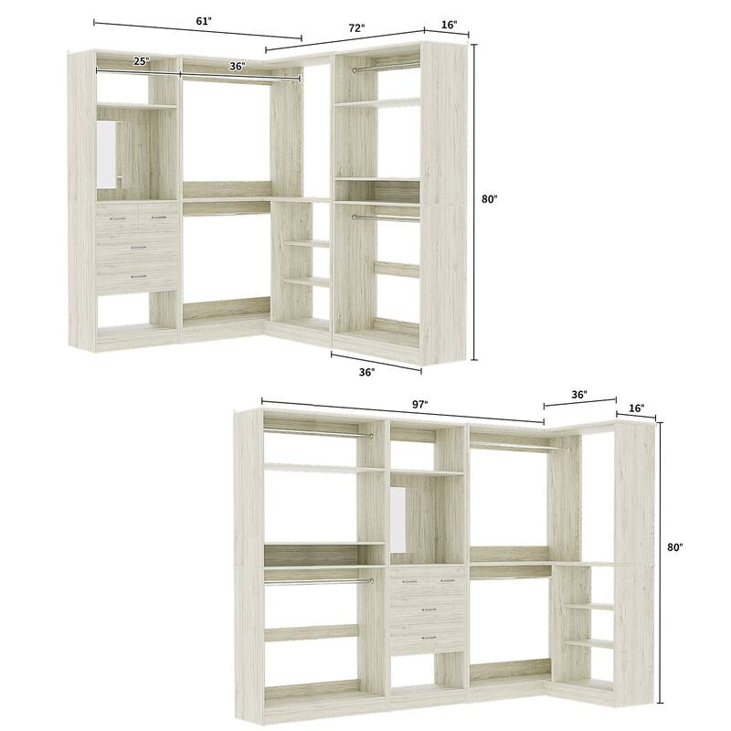 Cimly Set of 3 Corner Closet System with Hanging Rods, Space-saving Closet Organizer with Mirror