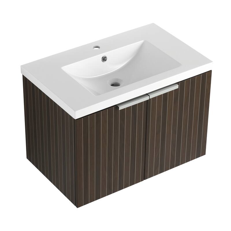 GDFStudio - Wall-Mounted Bathroom Vanity with Resin Sink, Soft Close Doors, and Ample Storage