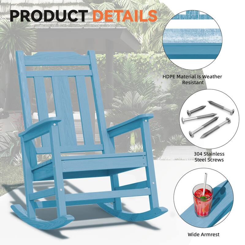 Outdoor Patio HDPE Rocking Chiar, Extra Wide Seat & Backrest