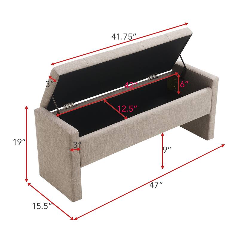Modern Bed End Bench with Storage,Upholstered Large Foot Rest Stool, Comfy Window
