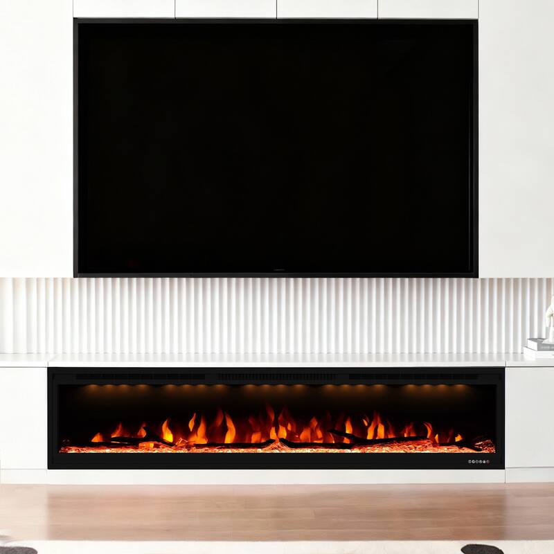 76" 1500W Modern Inserted Wall Mounted Linear Smart Electric Fireplace Heater with APP Control and Remote