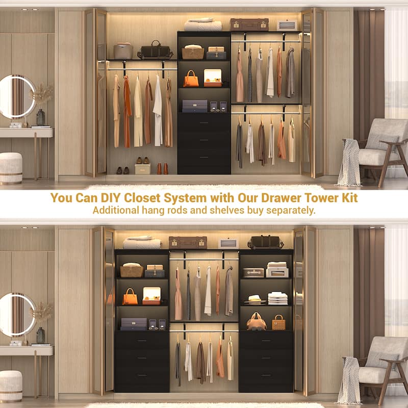 6-Tier 23.6'' Display Cabinet with Charging Station and Drawers, Bookcase Storage Shelf Kitchen Pantry