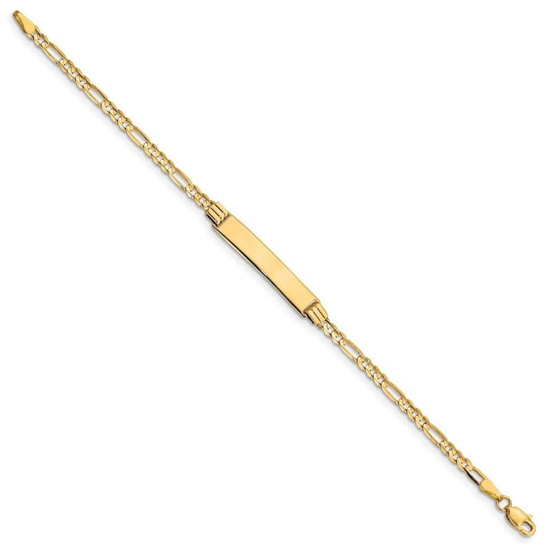 Curata 14k Yellow Gold Polished Engravable Lobster Claw Closure 6 Inch Figaro Link for boys or girls ID Bracelet - Lobster Claw