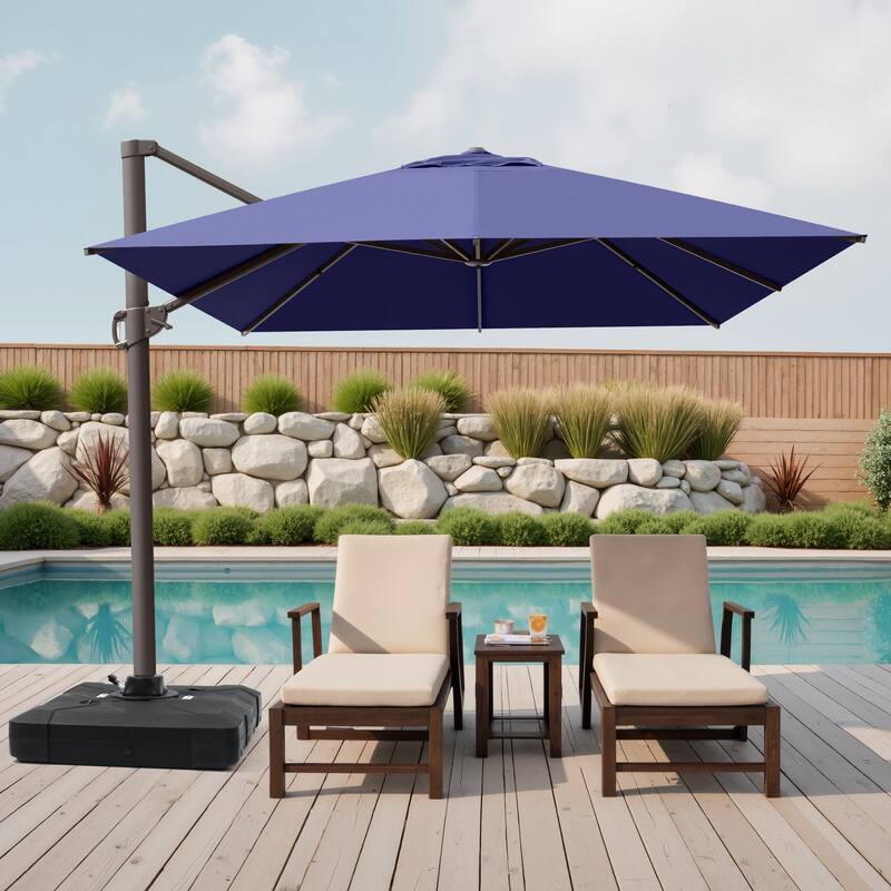 10 x 13 FT Outdoor Shade Canopy Patio Cantilever Offset Umbrella with Base - NavyBlue - Base with 4 wheels