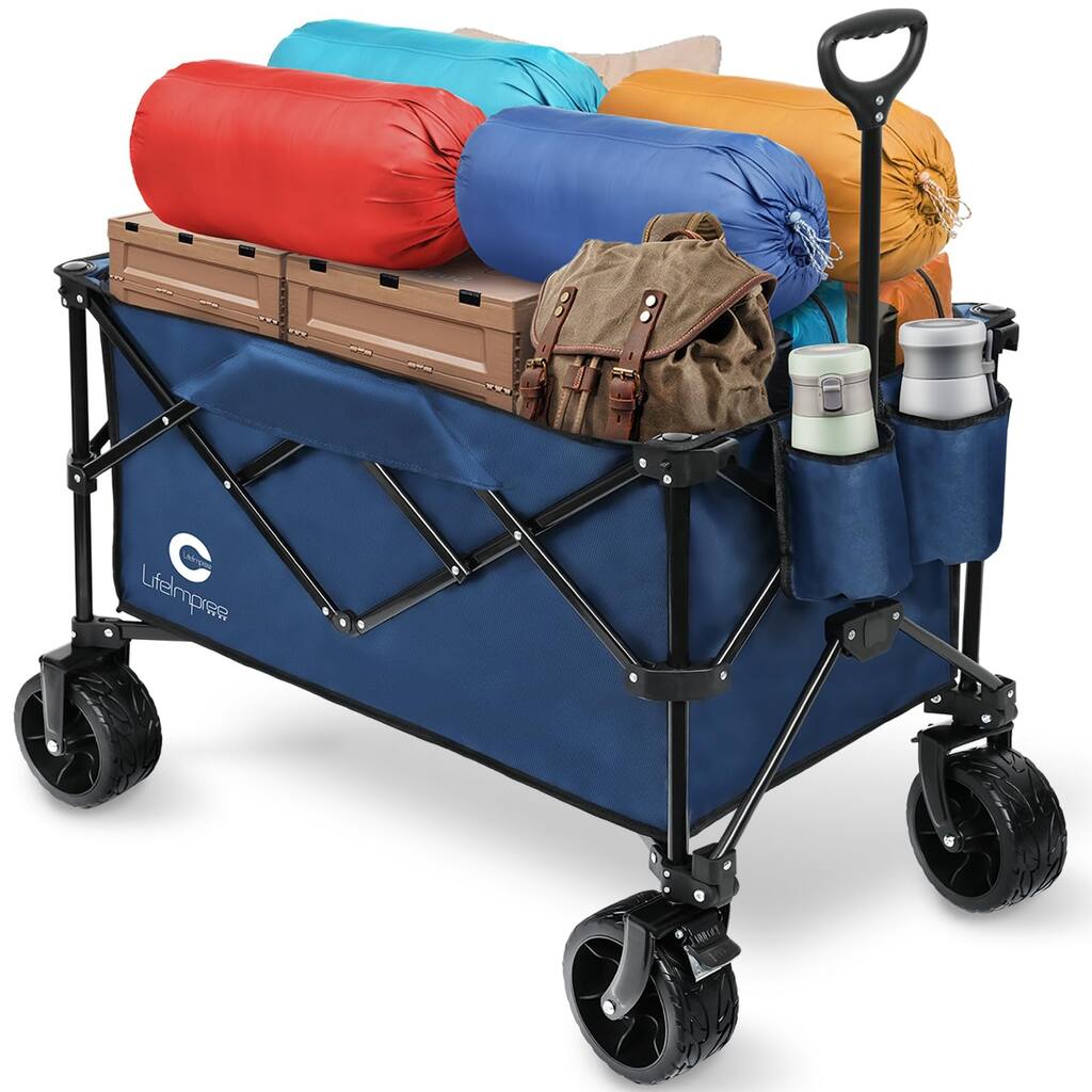 Collapsible Foldable Wagon, Beach Wagon with All Terrain Wheels, Folding Utility Garden Cart, Adjustable Handle, 260LBS Capacity