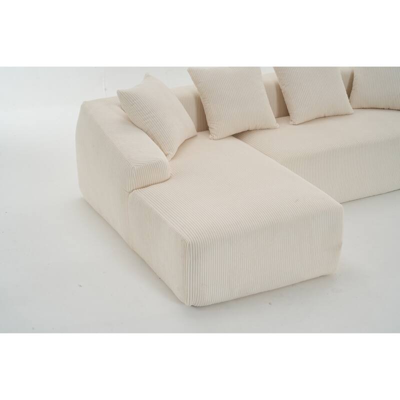 101.6" Corduroy L-Shaped Sectional Sofa with Chaise Lounge and 4 Pillows