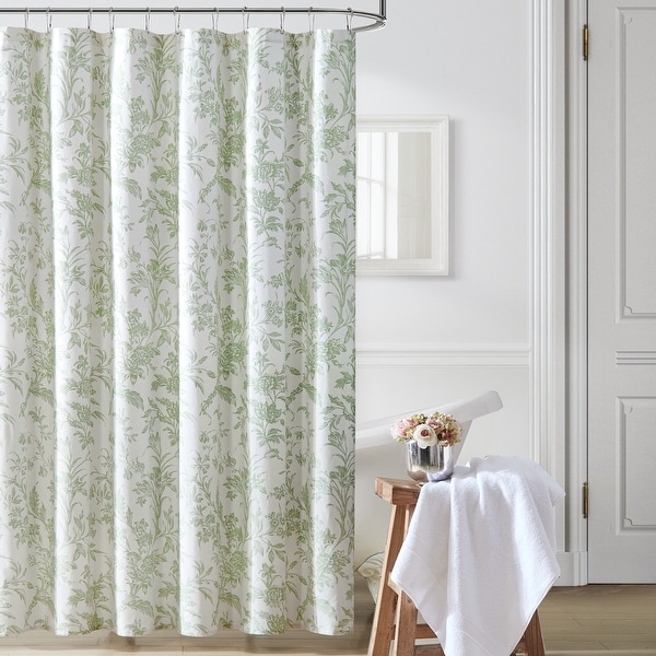 Laura Ashley Natalie Cotton Green Shower Curtain - Overstock - 32822892