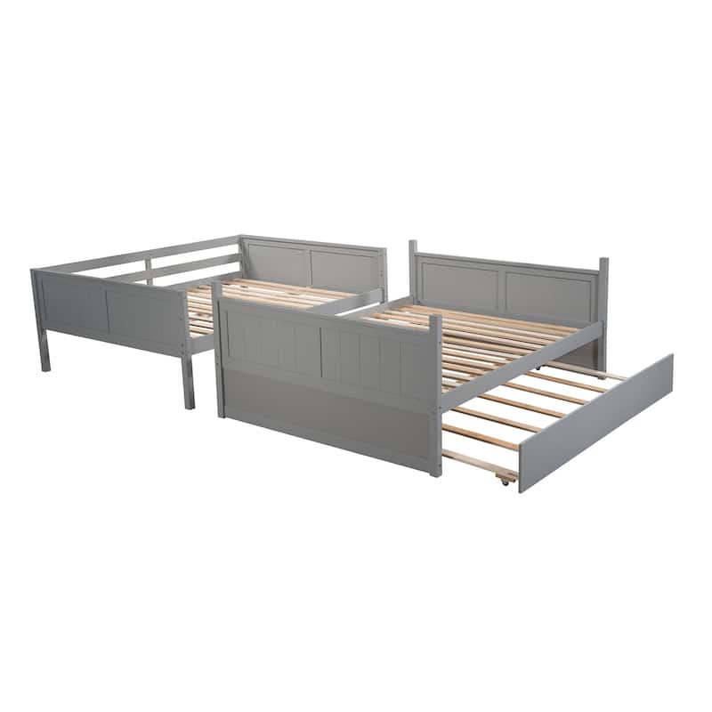 Space-Saving Full Over Full Bunk Bed with Twin Trundle, Solid Wood Frame