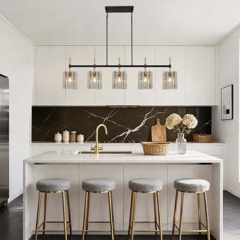 Kasy Modern 63 IN 5-Light Chandelier Oversized Black Kitchen Island Light - 63" W × 7.9" D × 17.1" H