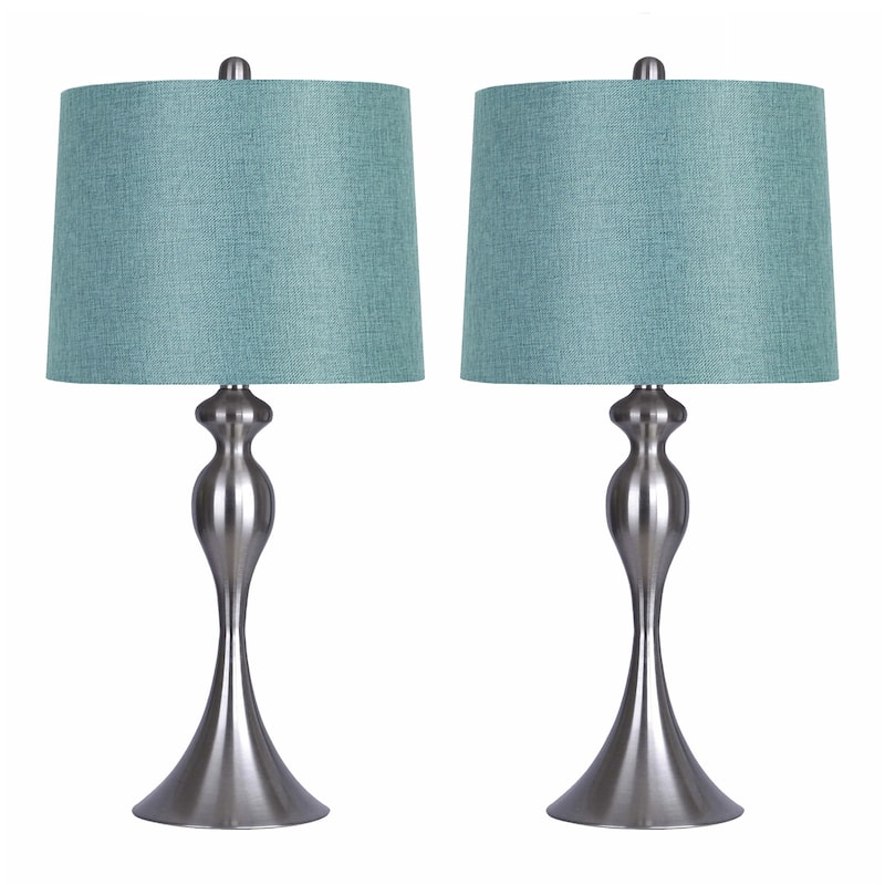 Ashland 27" Metal Table Lamp (Set of 2) - Brushed Nickel/Turquoise Textured Linen