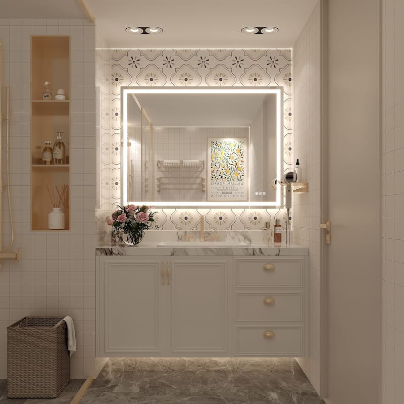 Large LED Bathroom Mirror with UL Listed, Front and Backlit, Anti-Fog