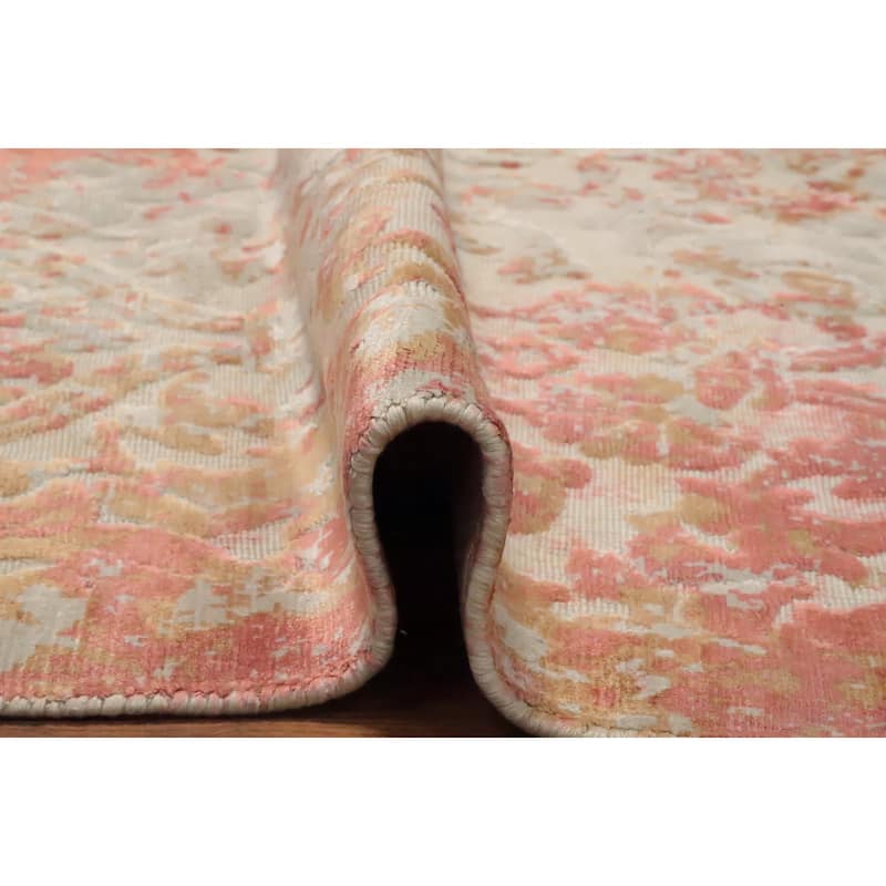 Hand Knotted Oriental Viscose Silk Carpet Modern Abstract Coral Abstract Area Rug - 6' 3'' X 4' 1''