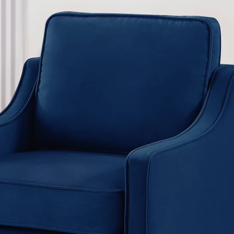 Navy 29" Velvet Arm Chair with Wooden Legs