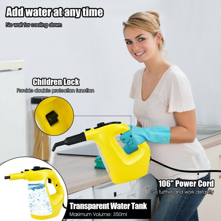 Powerful 1400W Handheld Steam Cleaner with 17 Accessories for Versatile Household Cleaning - 13" x 5" x 9.5" (L x W x H)