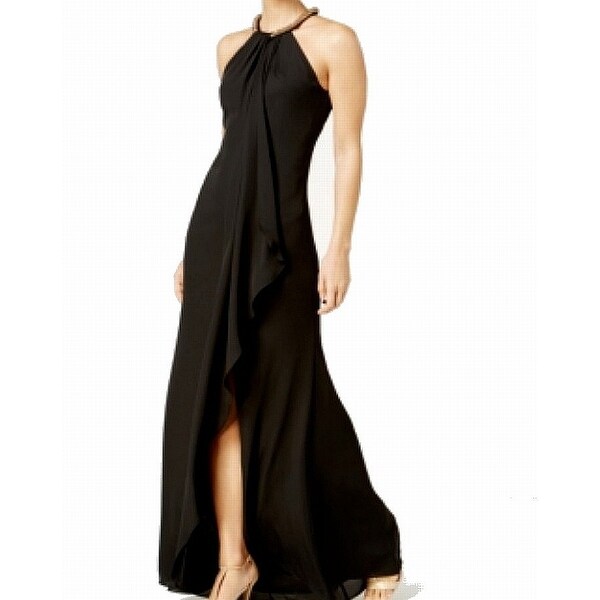 calvin klein black halter gown