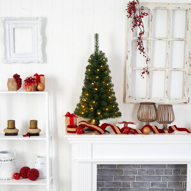 3’ Pre-Lit Mini Artificial Christmas Tree, Clear LED Lights - 3 Foot