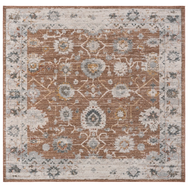 SAFAVIEH Vintage Rosewood Walburg Rug - 6'3" Square - Rust/Ivory Grey