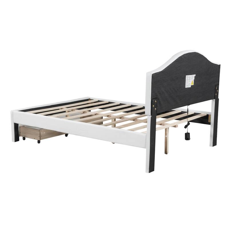 Full Size Upholstered Platform Bed with LED and Drawers