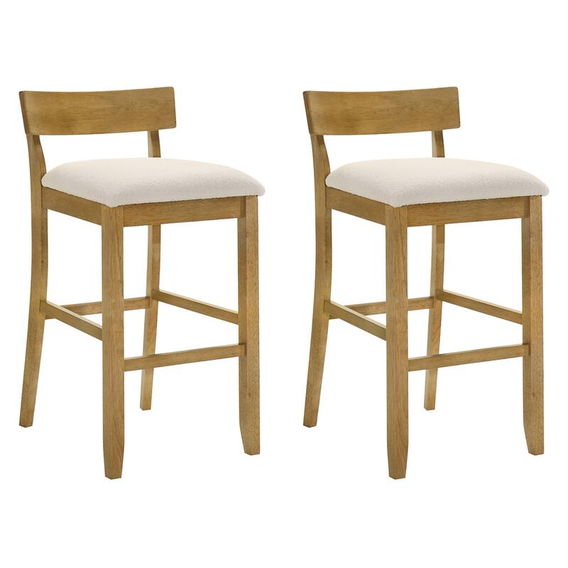 Merie Modern Transitional Wood Counter Height Kitchen Bar Stool with White Boucle Fabric Upholstered Seat - Set of 2 - White/Amber Glow - Bar Height
