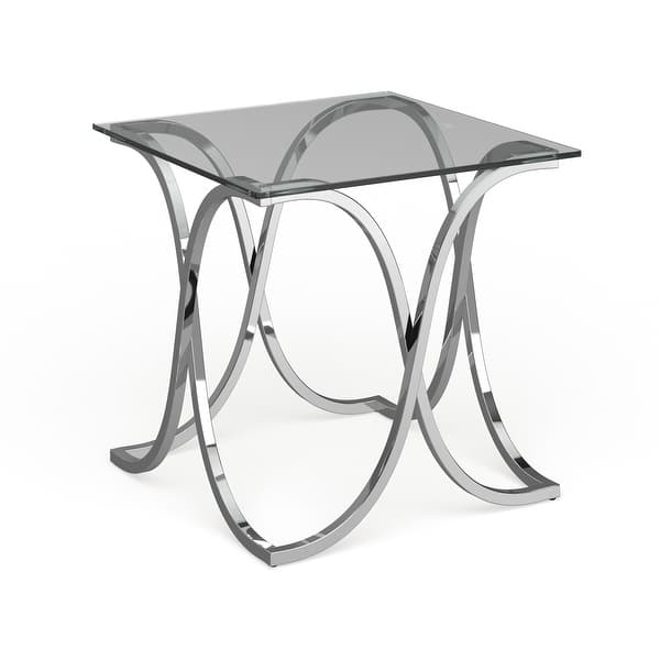 slide 6 of 9, Artenia Modern Chrome 24-inch Glass Top Side Table by Furniture of America Chrome
