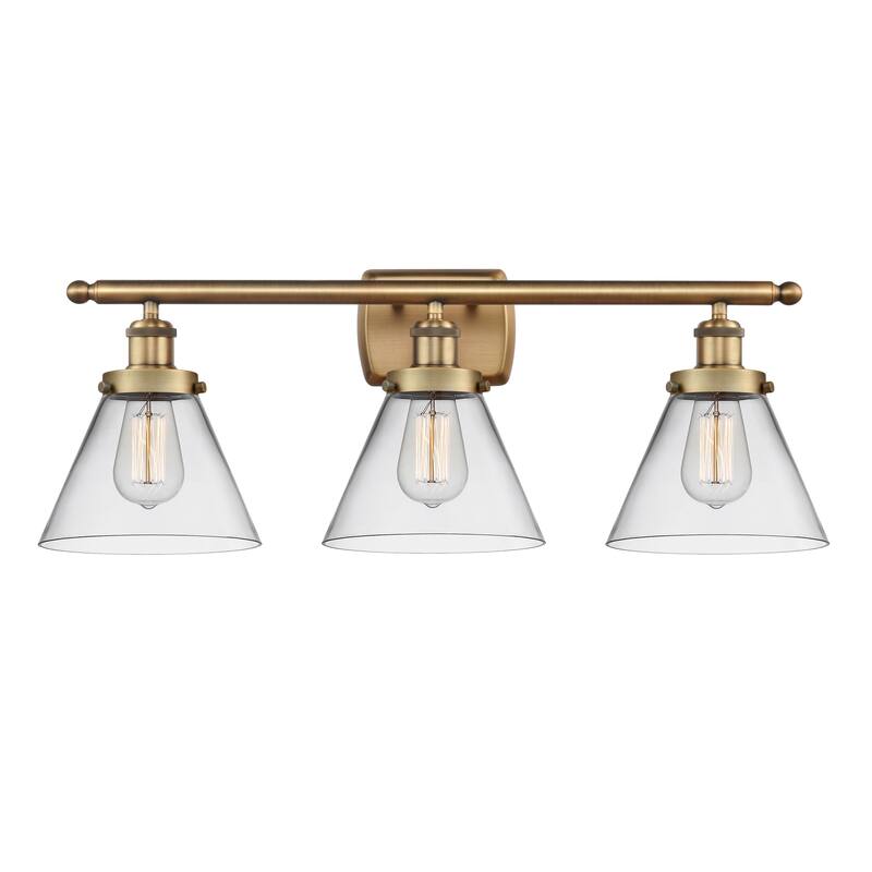 Innovations Lighting Ballston Urban Cone - 3 Light 28" Bath Vanity Light - Clear/Brushed Brass