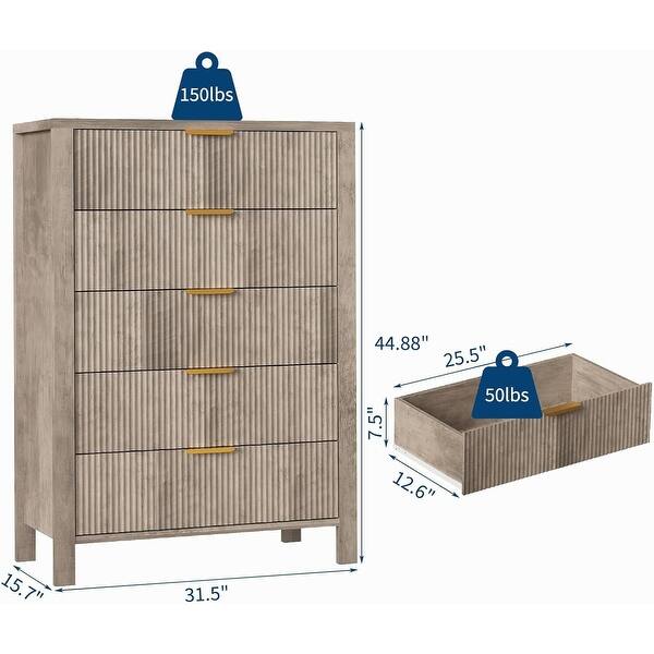 dimension image slide 0 of 2, Tall Wooden 5 Drawers Dressers, Storage Cabinet for Bedroom, Living Room