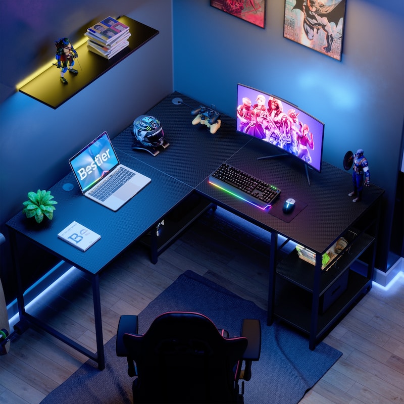 86.6 Inch L Shaped Desk Reversible Corner Office Computer Desk with Shelves