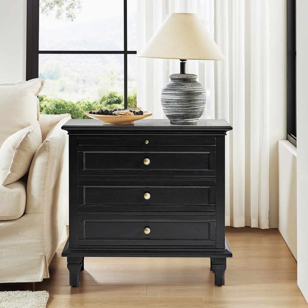 Muriel Farmhouse 3 Drawers End Table with Built-In Outlets by HULALA HOME