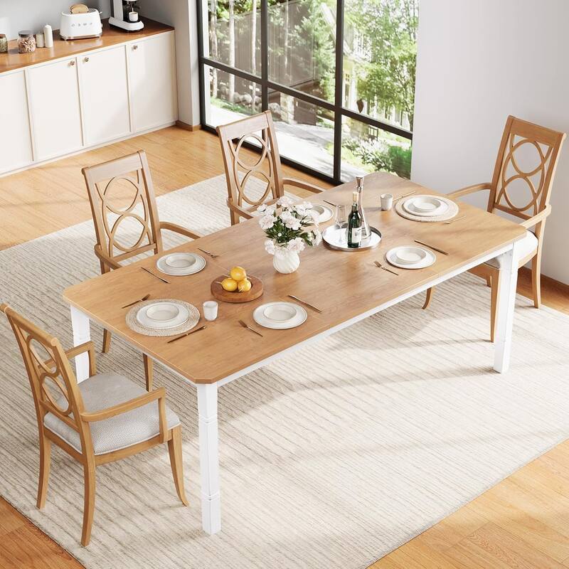 Farmhouse Dining Table for 6-8 People - Rustic Industrial Kitchen Table for Dining Room - Walnut/White