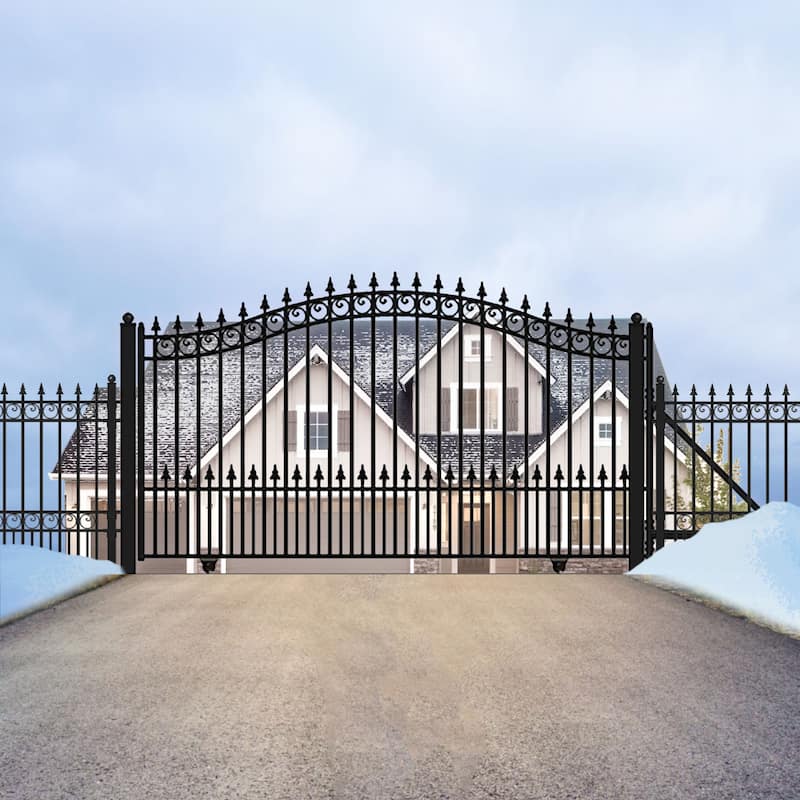 ALEKO Yard Steel Single Sliding 16 ft Driveway Gate Prague Style with Gate Opener