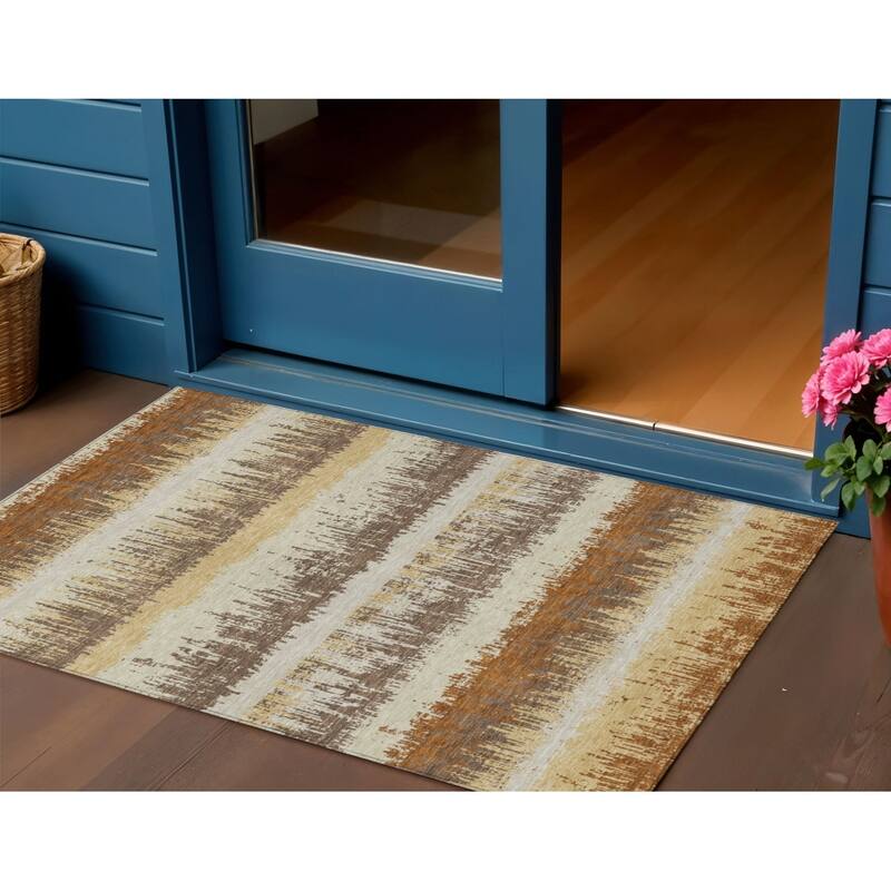 HomeRoots Striped Transitional Rectangle Outdoor Rug - 3' x 5'