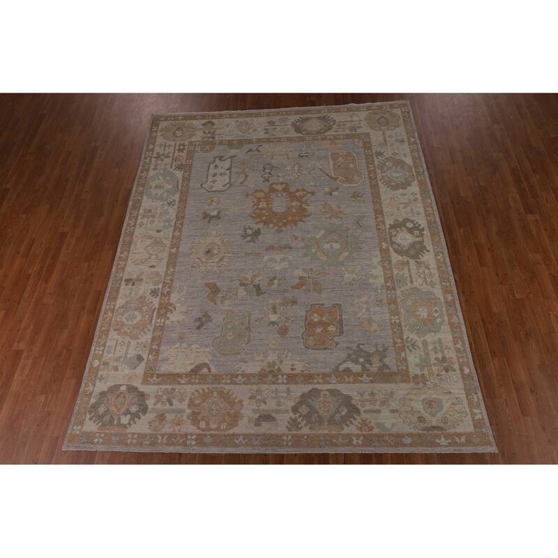 Vegetable Dye Oushak Turkish Rug Handmade Grey Wool Carpet - 8'0"x 9'11"