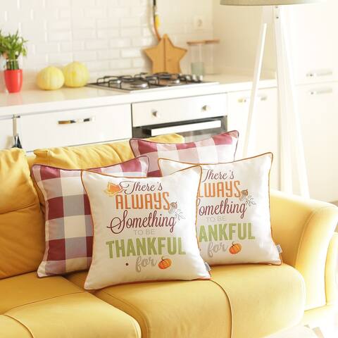 Decorative Fall Thanksgiving Throw Pillow Cover Plaid & Quote Set of 4