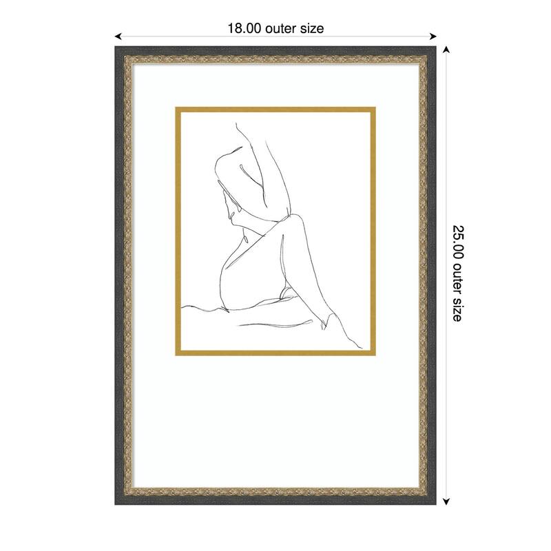 Nude Contour Sketch No. 1 by Ethan Harper Wood Framed Wall Art Print - Brown
