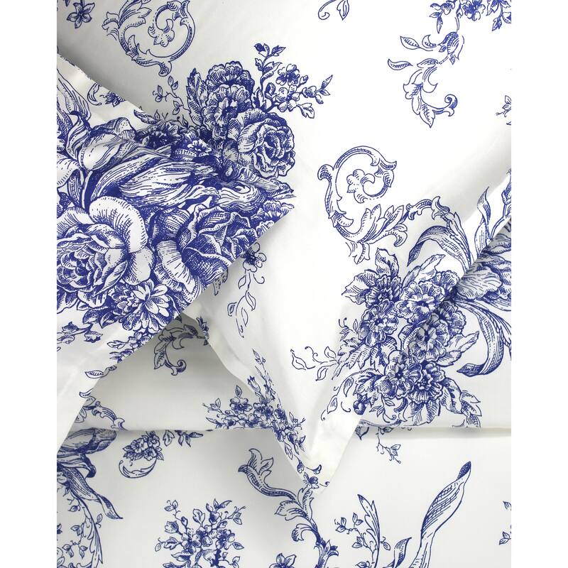 Printed Design Cotton Collection 400 Thread Count Navy Toile Duvet Set