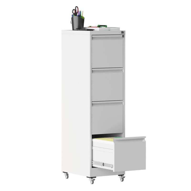 4 Drawer Metal Locking Vertical File Cabinet on Wheels - Heavy-Duty Lockable Cabinet for Home & Office