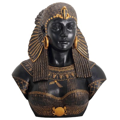 Veronese Design 21.26" H BUST OF CLEOPATRA (BLACK + GOLD) .. Multicolor Resin