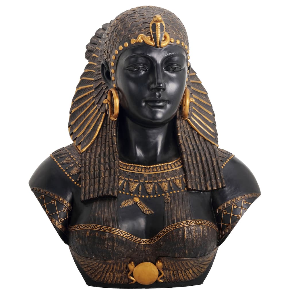 Veronese Design 21.26" H BUST OF CLEOPATRA (BLACK + GOLD) .. Multicolor Resin