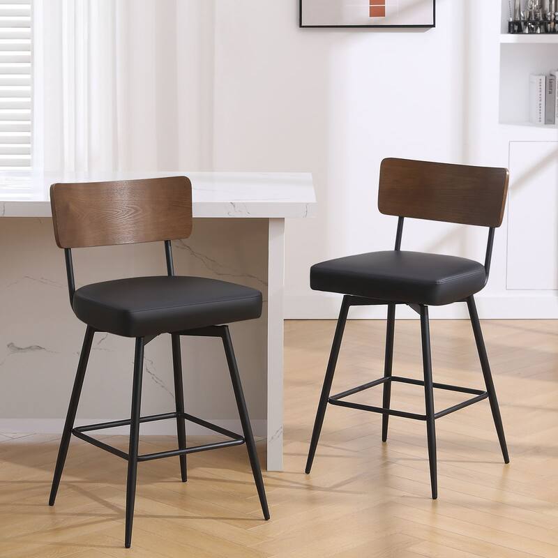 26"/ 29" Faux Leather Swivel Counter/ Bar Stools Set of 2/3 - Set of 2 - Black - Counter Height