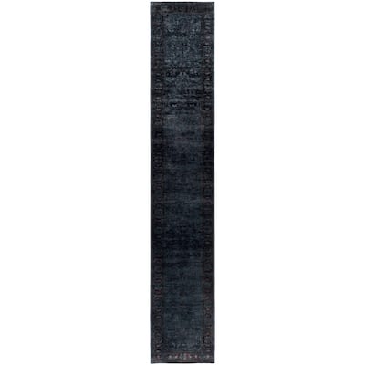 Overdyed One-of-a-Kind Hand-Knotted Area Rug - Black - 3' 0" x 17' 4"