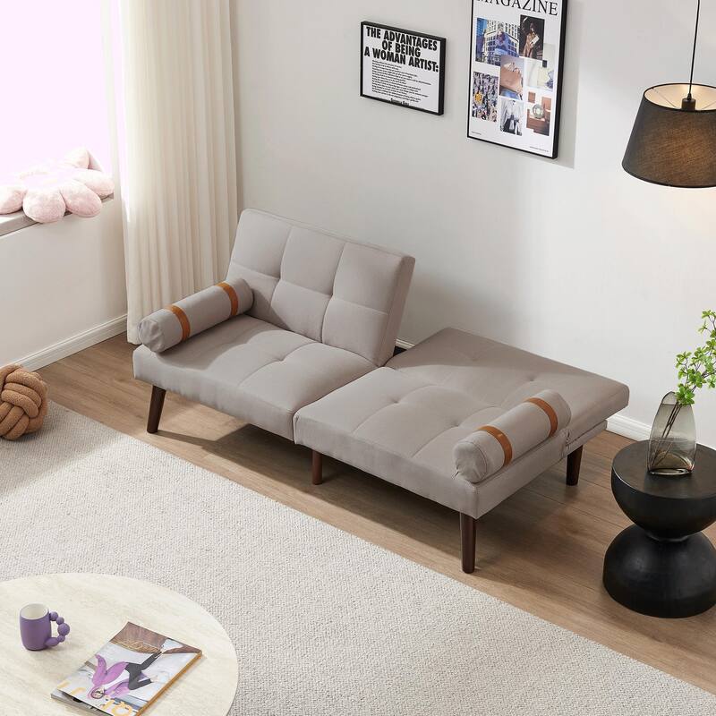 Convertible Sofa Bed Futon with Solid Wood Legs in Linen Fabric