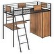 preview thumbnail 24 of 32, Twin Size Modern Loft Bed with Ladder and L-Shape Desk, Multifunctional Kids Teens Storage Bed Frame with Shelf and Wardrobe
