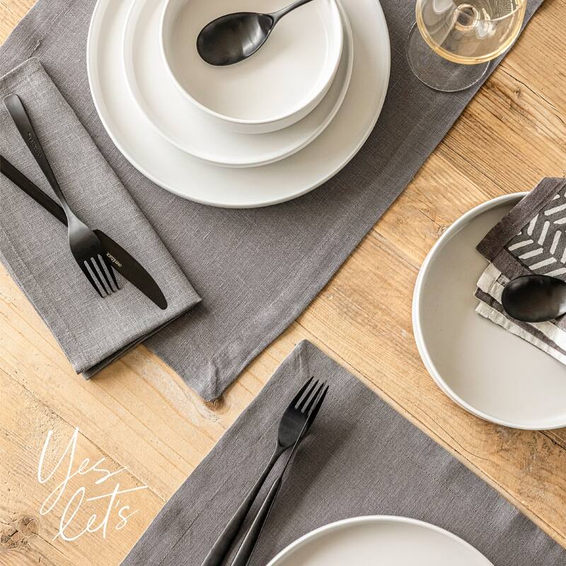 over&back 100% Linen Woven Placemats - Machine Washable - Set of 4