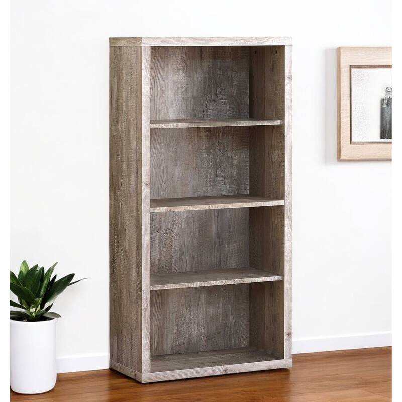 HomeRoots 48" Taupe Distressed Wood Adjustable Four Tier Bookcase - 11.75