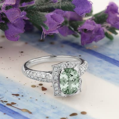 Auriya 3/4ct Fancy Cushion-cut Green Amethyst Halo Diamond Engagement Ring 1/3ctw 14k Gold