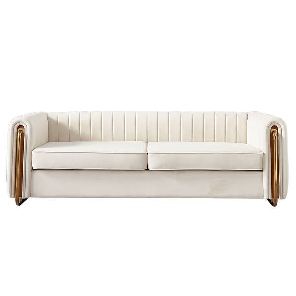 Modern velvet sofa beige color Bed Bath & Beyond 36389329