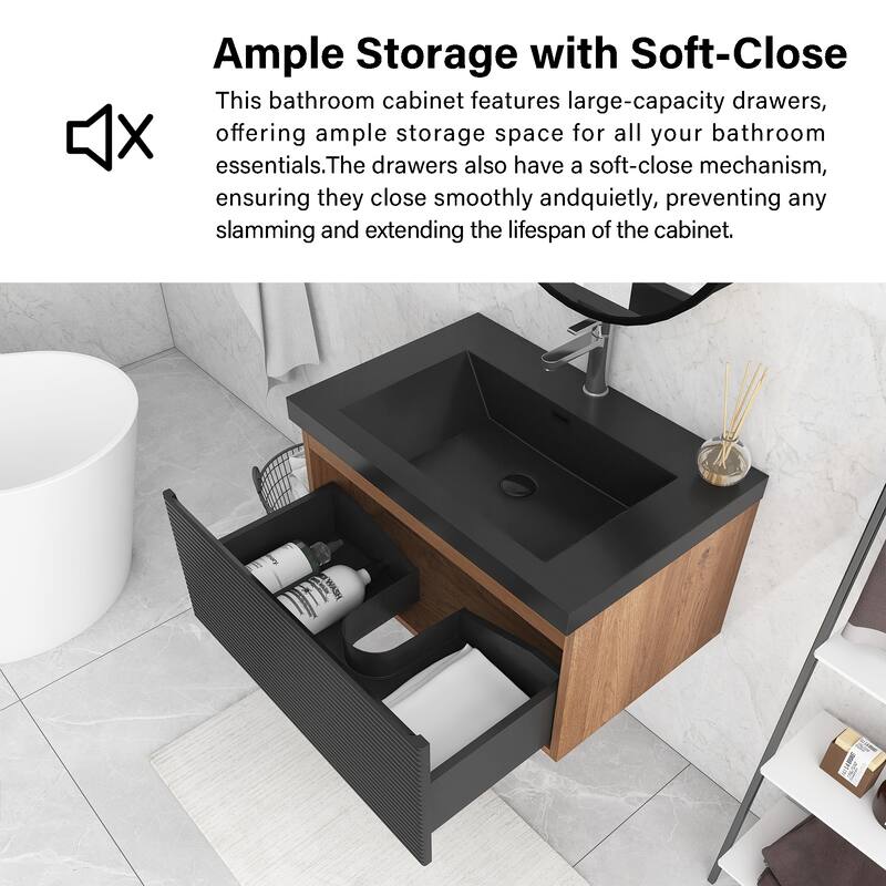 MDF Wall-Mounted Bathroom Vanity Set with Integrated Resin Sink with Drain in Matte Black