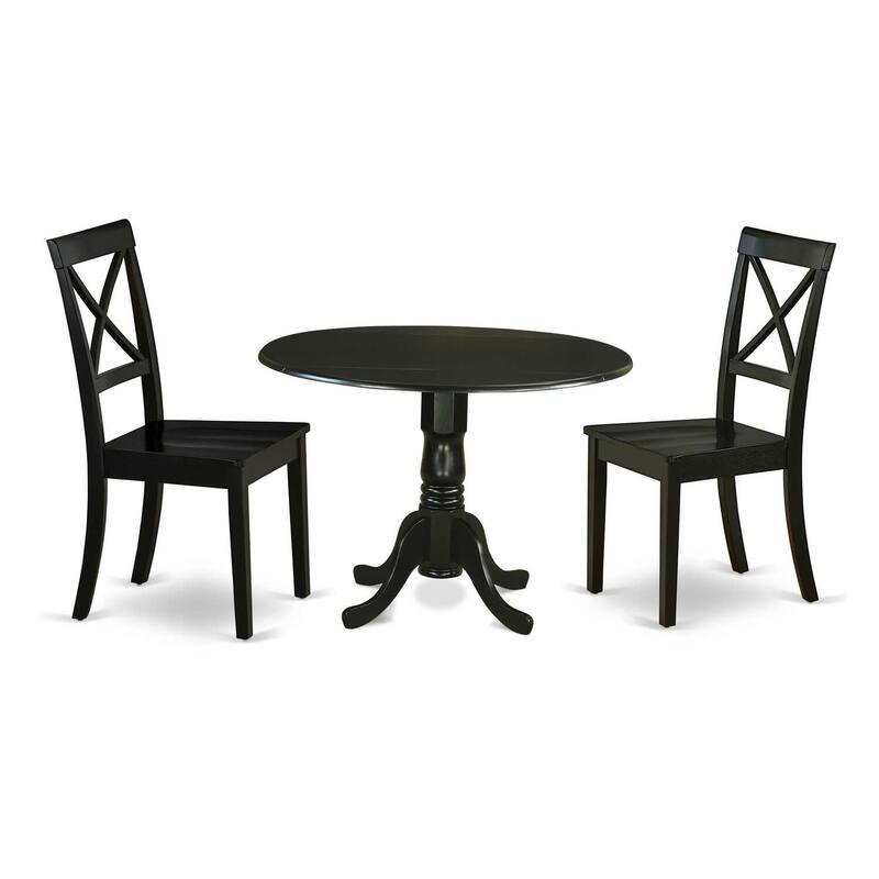 HomeStock 3-Pc Black Finish Solid Wood Top-Round Dining Room Set with Dropleaf-Seats 4